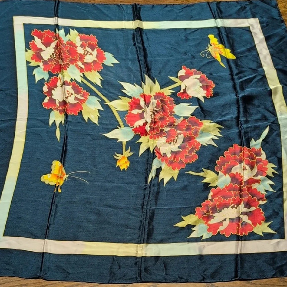 Accessories - 100% Silk Floral Scarf with Butterflies